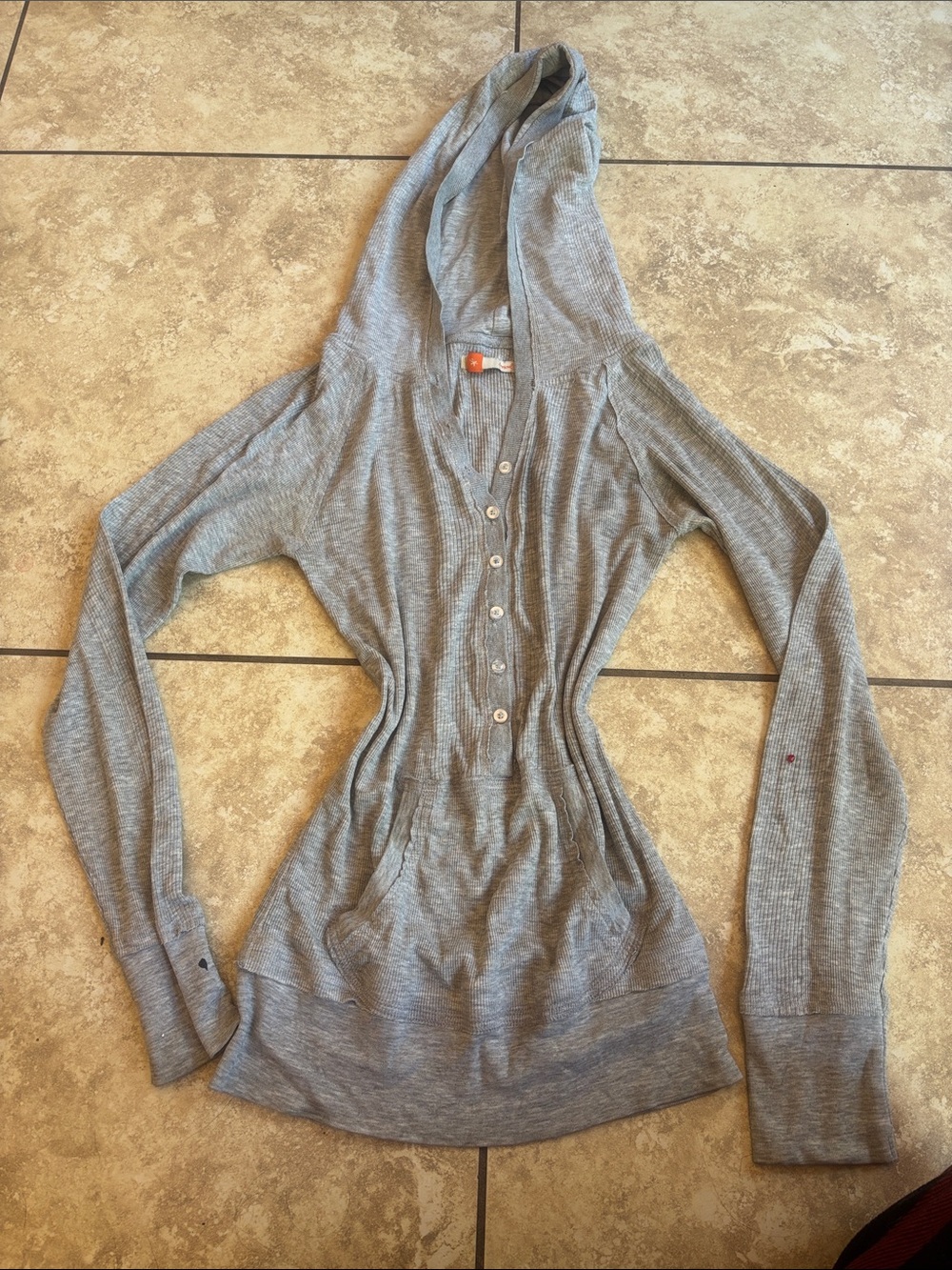 Light Gray Ribbed Hooded Button-Up Pullover